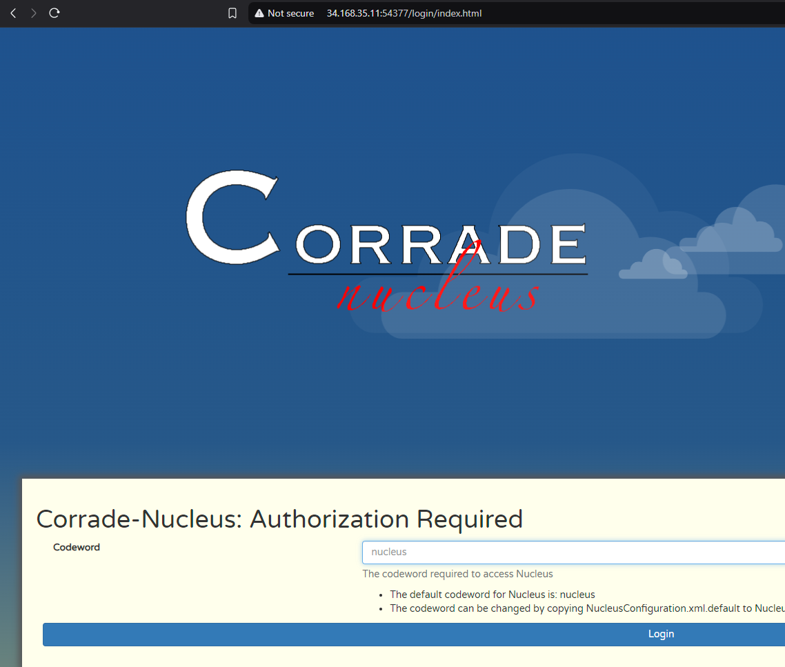 Corrade Login Page